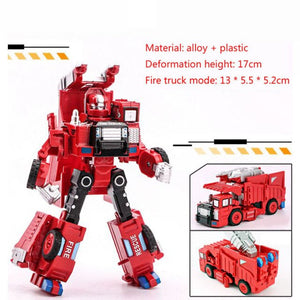 Transformation Robot Car Alloy Fire Engine Construction